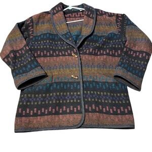 Southwestern Coat Jacket Blazer Wool blend Vintage Geometric‎ Oversized Western